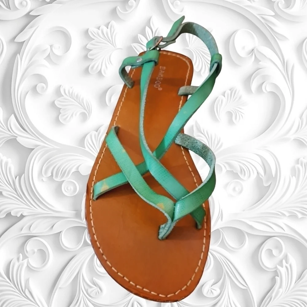 Lu Lu's Bamboo Cable 03 Green Strappy Thong Sandals 6½